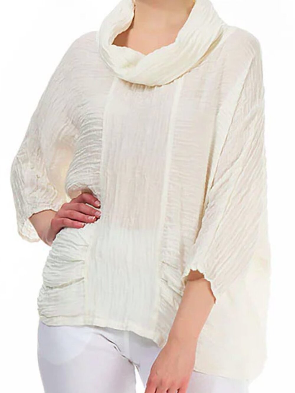 GRIZAS off white linen and silk cowl neck top